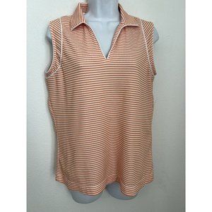 Tehama Women's Golf Shirt Sleeveless Pink Hang em dry Orange White Stripe M